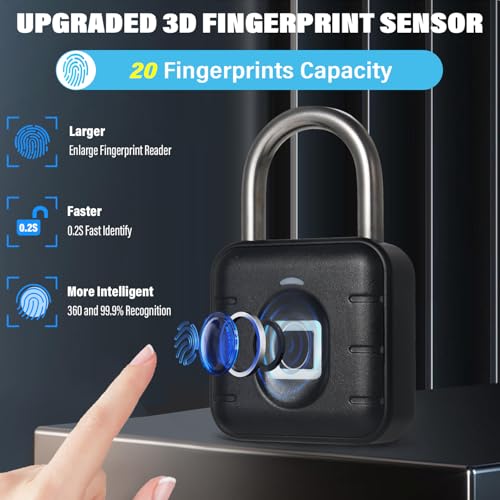 Fingerprint Padlock - Fingerprint Lock with App, Combination Locks Gym Locker Lock with Keyless Biometric, Outdoor Smart Padlock Suitable for Locker Gates Fence Storage Pool Shed (Black)