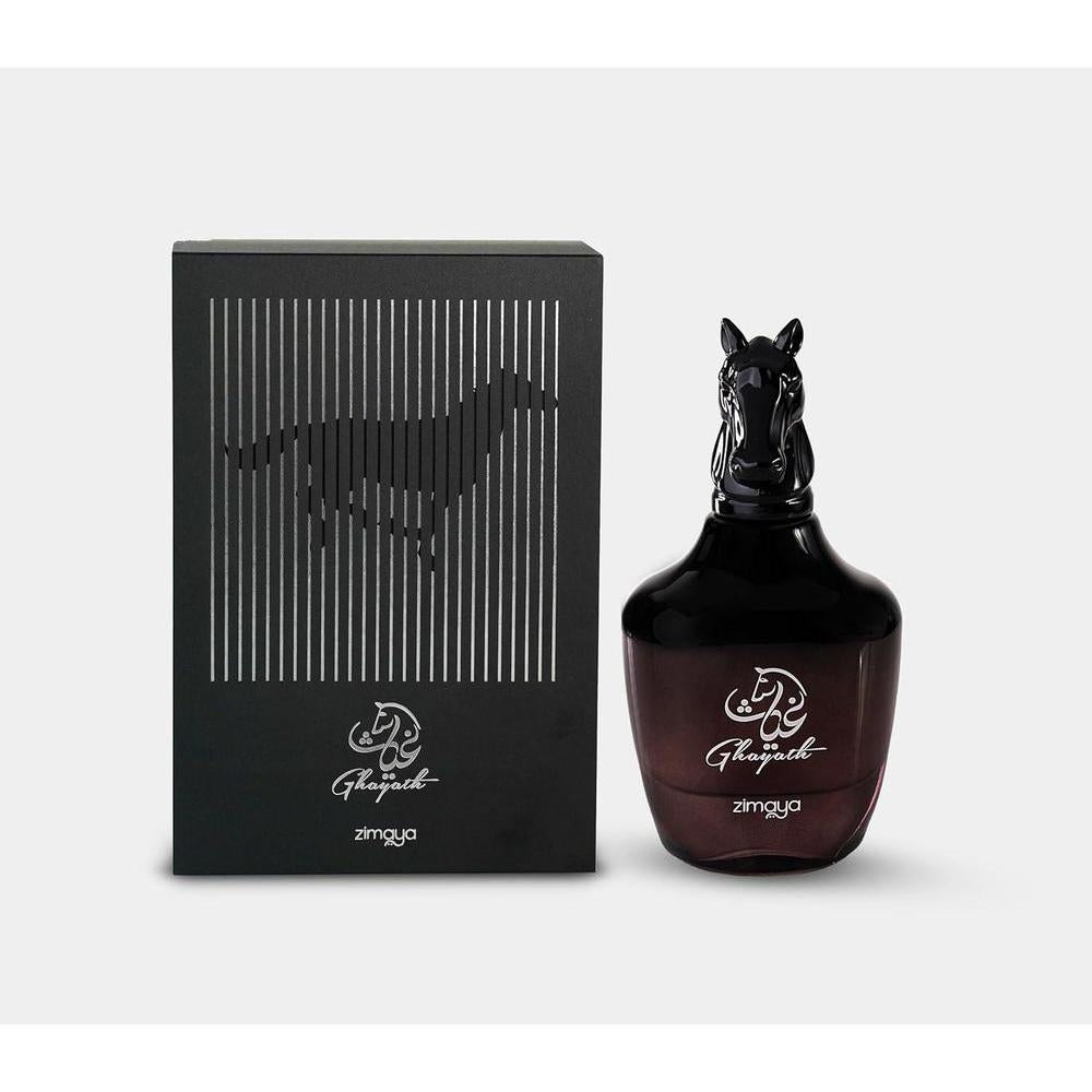 Zimaya Ghayath Eau de Parfum Spray Unisex, 100 ml, fragancia floral con esencia de cuero ibŽrico y larga duración.
