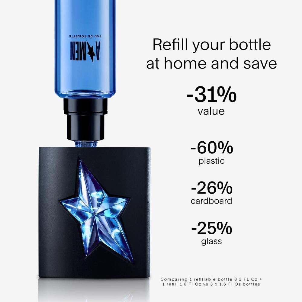 Mugler A*Men - Recambio de Eau de Toilette, colonia masculina con aroma amaderado y ámbar, notas de pachulí y café, fragancia duradera
