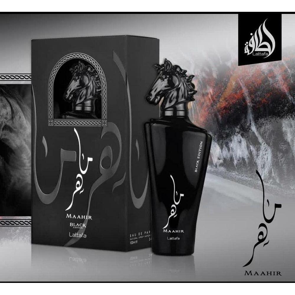Lattafa Perfumes Maahir Black Edition Eau de Parfum Unisex 100 ml, Ámbar Picante Oriental