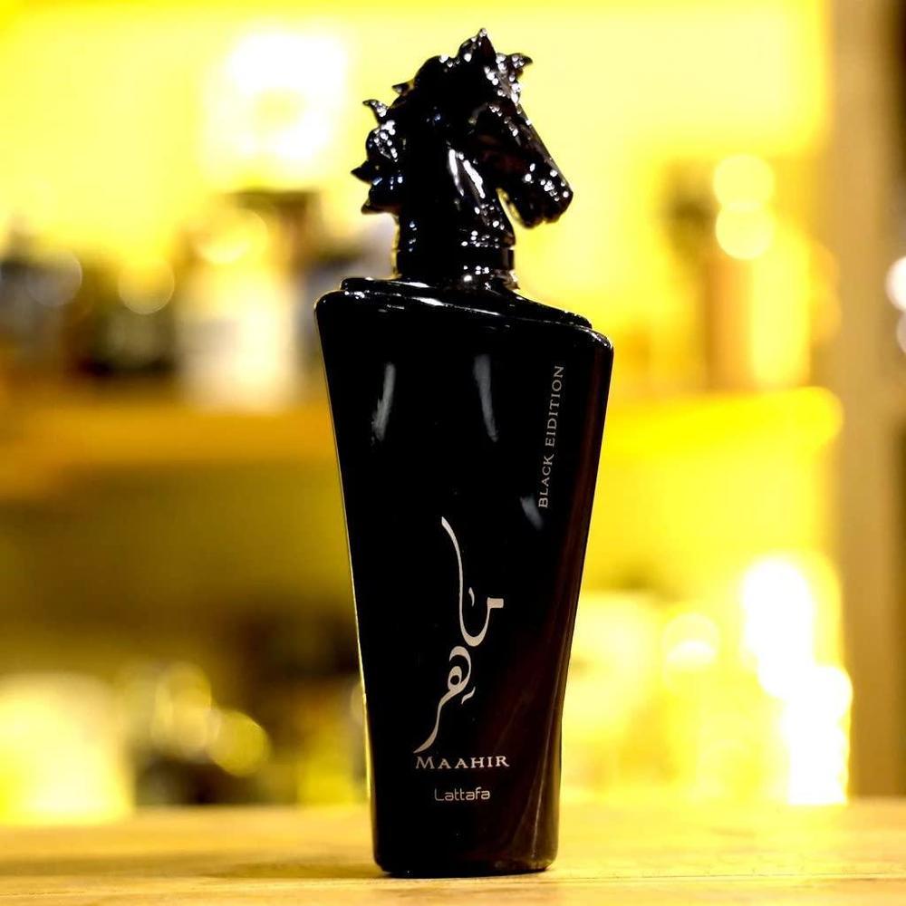 Lattafa Perfumes Maahir Black Edition Eau de Parfum Unisex 100 ml, Ámbar Picante Oriental