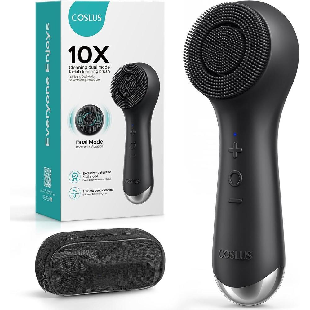 COSLUS FBS03 Face Scrubber Facial Cleansing Brush: 2 in 1 Spin and Vibration Patented, Silicone Electric Exfoliator Scrubber with Automatic Foaming, Waterproof Face Cleanser Brush for Men and Women
