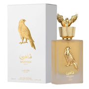 Perfume unisex Lattafa Shaheen Gold, aroma dulce y afrutado, frasco de 100 ml para uso diario y especial.