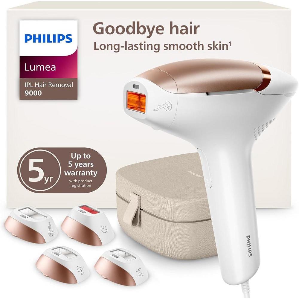 Philips Lumea 9000 Series - Dispositivo de depilación IPL para hombres y mujeres con tecnología SenseIQ, 4 accesorios