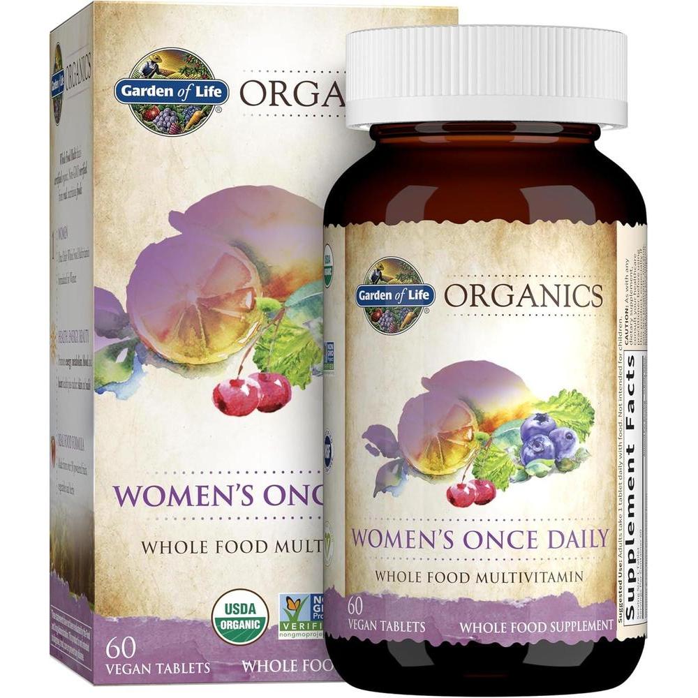 Garden of Life Organics Multivitamin for Women - Women's Once Daily Multi - Whole Food Multi with Iron, Biotin, Vegan Organic Womens Multivitamin for Health, Energy Hair Skin and Nails, 60 Tablets