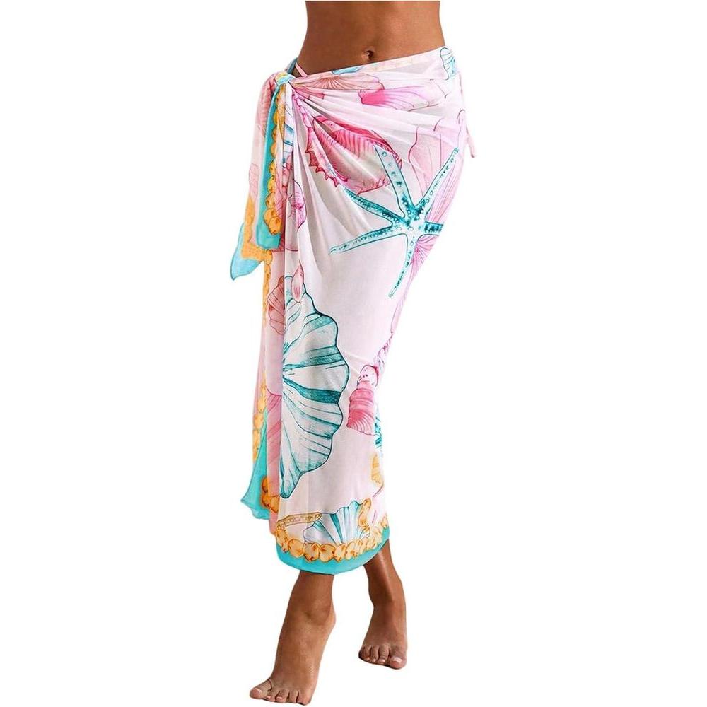 Floerns Women's Vacation Cover Up Floral Sheer Beach Sarong Wrap Swim Skirts
