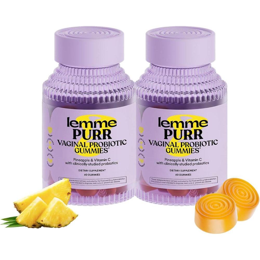 Lemme Purr Vaginal Probiotic Gummies for Women - Balanced pH, Healthy Odor, Yeast Balance & Flora Support + Vitamin C for Immune Health - Tasty Pineapple (60 Count) (Pack of 2)