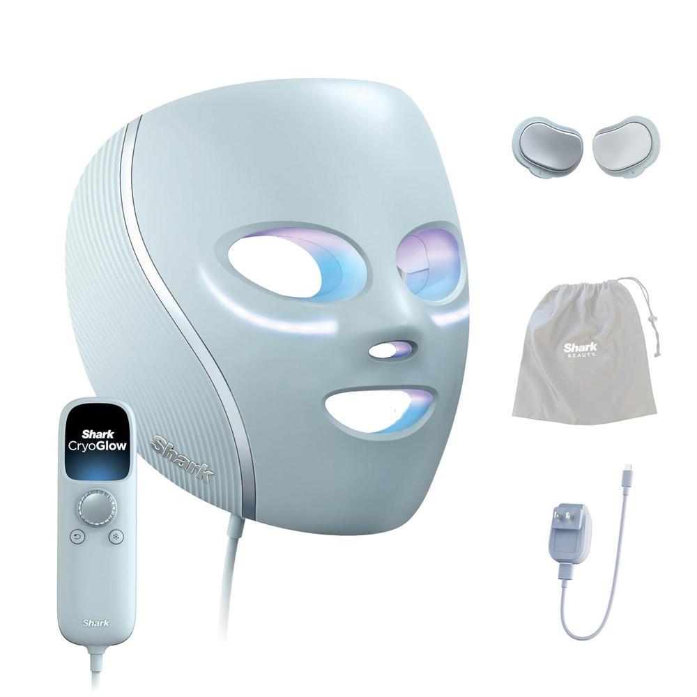 Shark CryoGlow LED Face Mask with Under-Eye Cooling, Anti-Ageing & Blemish Repair, Red & Blue LED, Infrared Light Therapy, USB-C, Remote Control, Storage Bag, Blue Frost, FW312