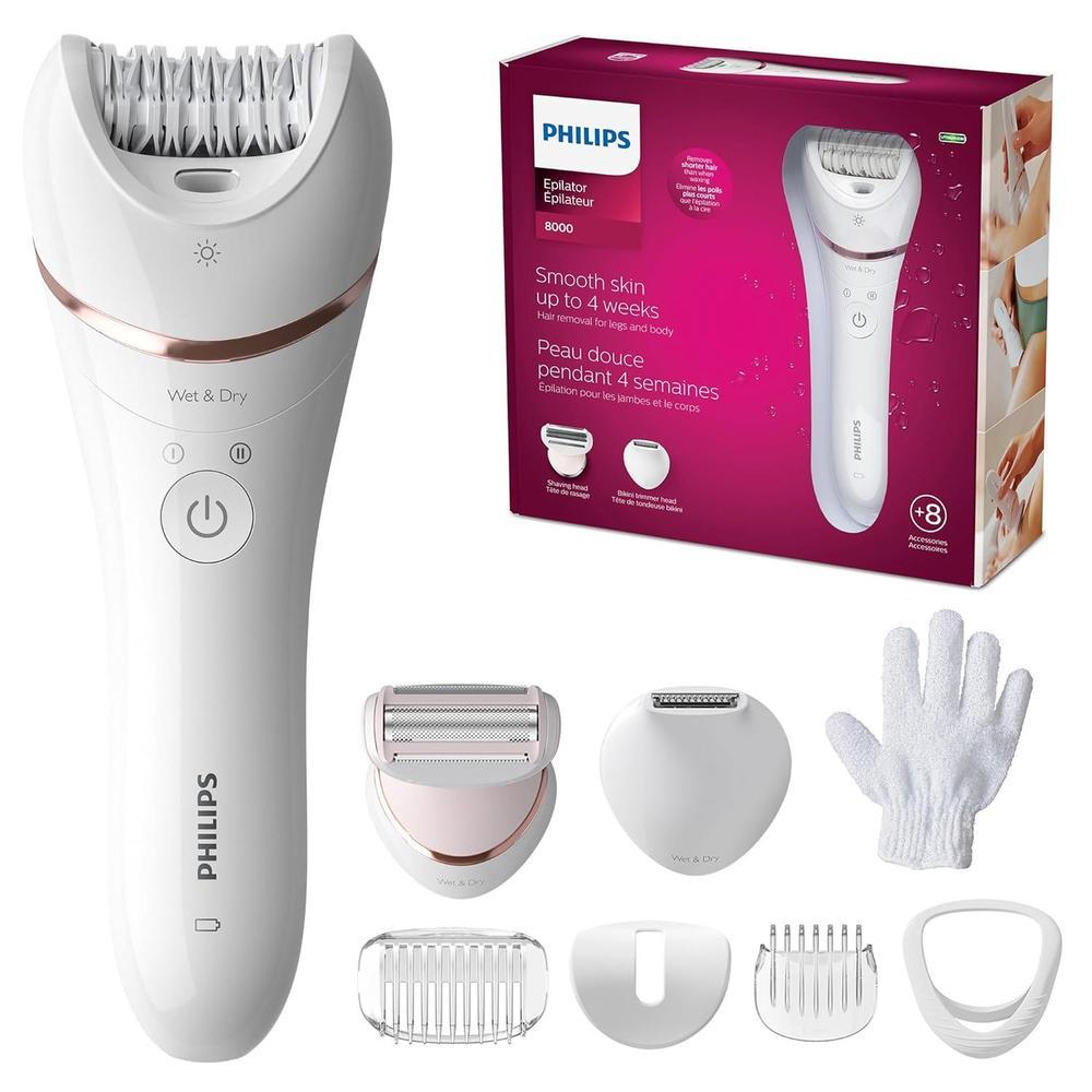 Philips Depiladora Serie 8000 Húmedo y Seco con 8 Accesorios Incluidos para una Experiencia de Depilación Completa