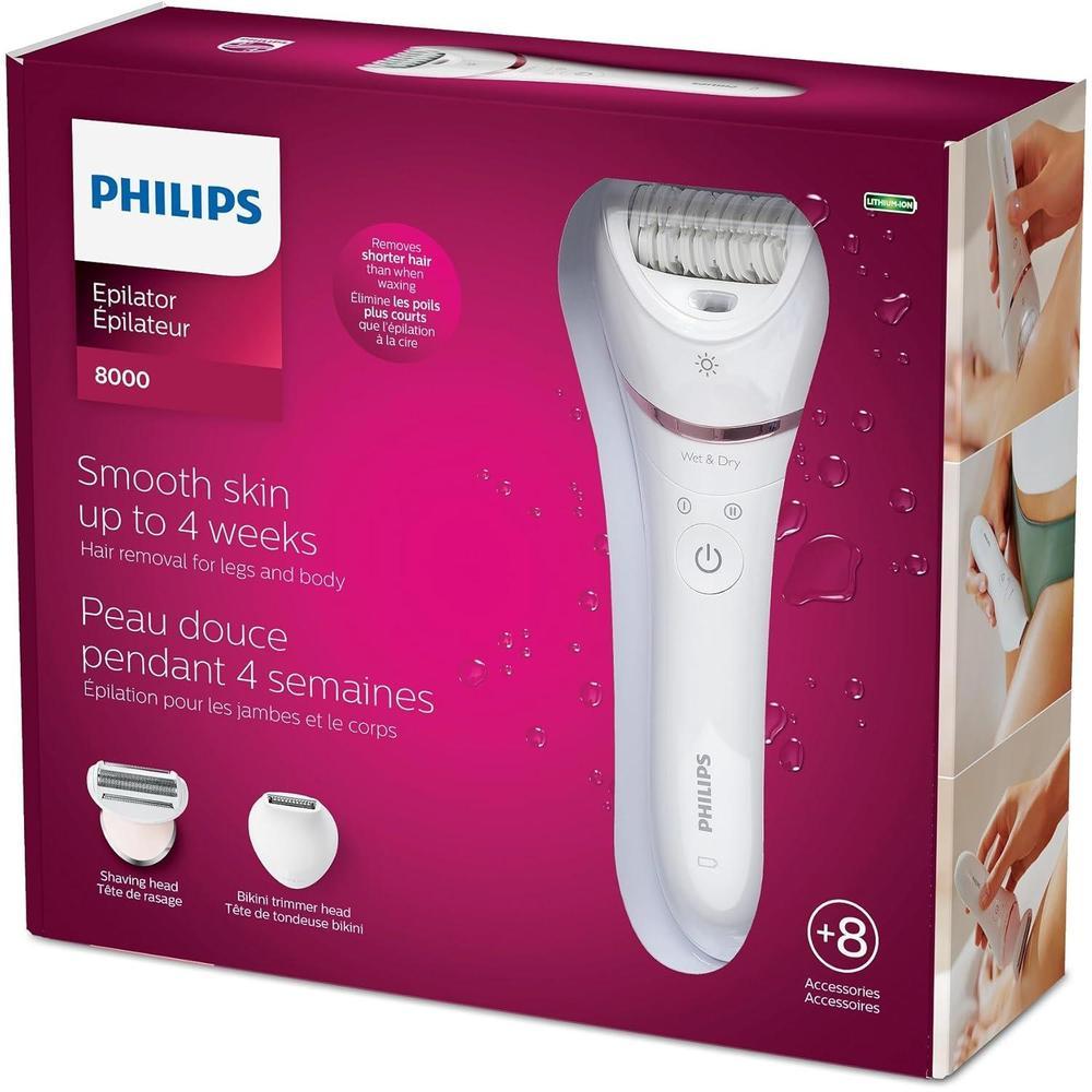 Philips Depiladora Serie 8000 Húmedo y Seco con 8 Accesorios Incluidos para una Experiencia de Depilación Completa
