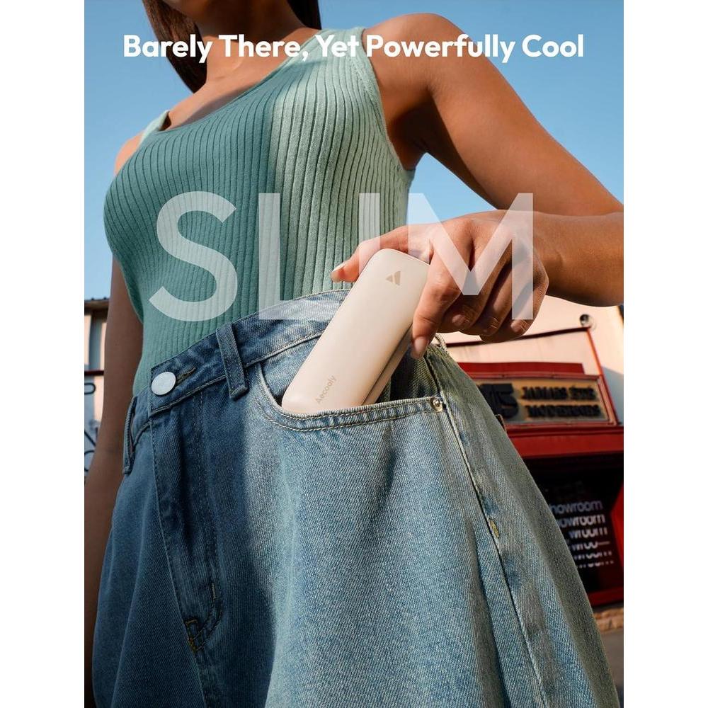 Aecooly Slim Portable Fan, Thin Handheld Fan, USB Rechargeable Mini Personal [24H Max Cooling Time]