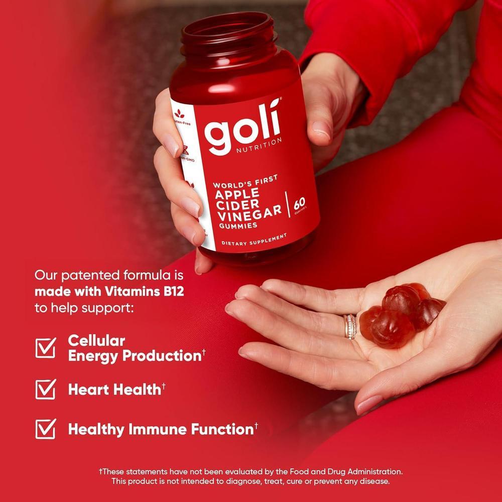 Goli Apple Cider Vinegar Gummies - Worlds First ACV Gummy with Vitamin B12, Beetroot & Pomegranate - Vegan, Non-GMO, Gluten-Free - 60 Count (Pack of 1)