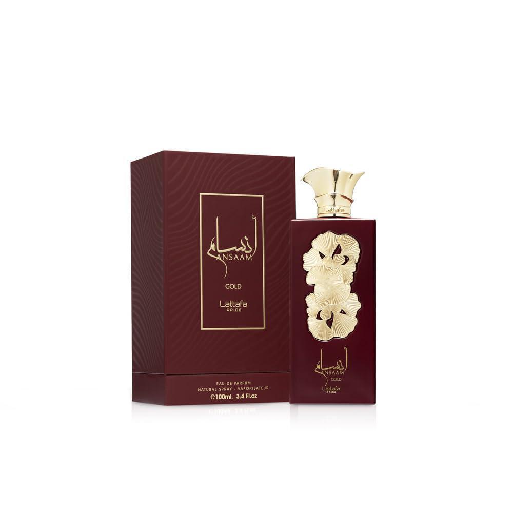 Lattafa Ansaam Gold Eau De Parfum Spray para Unisex, con fragancia floral de 100 ml, c‡lida y lujosa, aroma duradero.