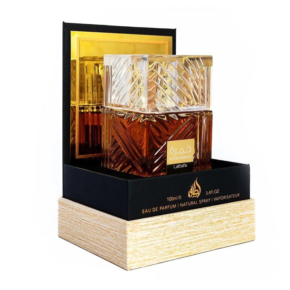 Lattafa Perfumes Khamrah Eau de Parfum espray unisex, fragancia de 100 ml, mezcla arom‡tica picante para hombres y mujeres.