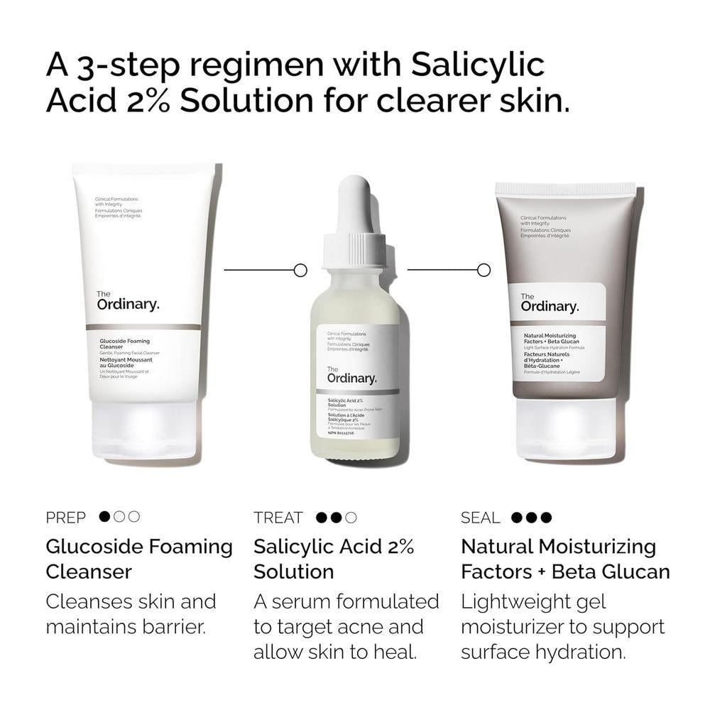 Acne Set 3 Step Skin Regimen With Glucoside Foaming Cleanser Salicylic Acid 2 Solution And Beta Glucan