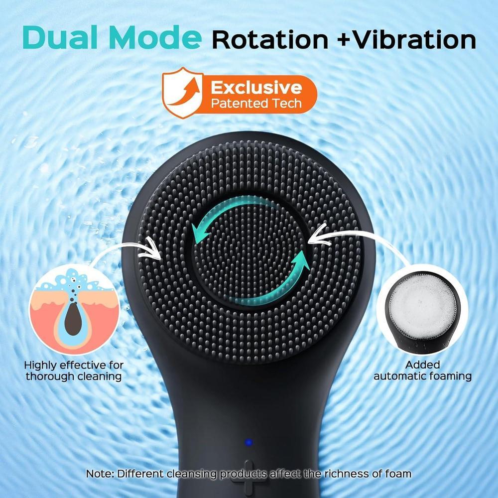 COSLUS FBS03 Face Scrubber Facial Cleansing Brush: 2 in 1 Spin and Vibration Patented, Silicone Electric Exfoliator Scrubber with Automatic Foaming, Waterproof Face Cleanser Brush for Men and Women
