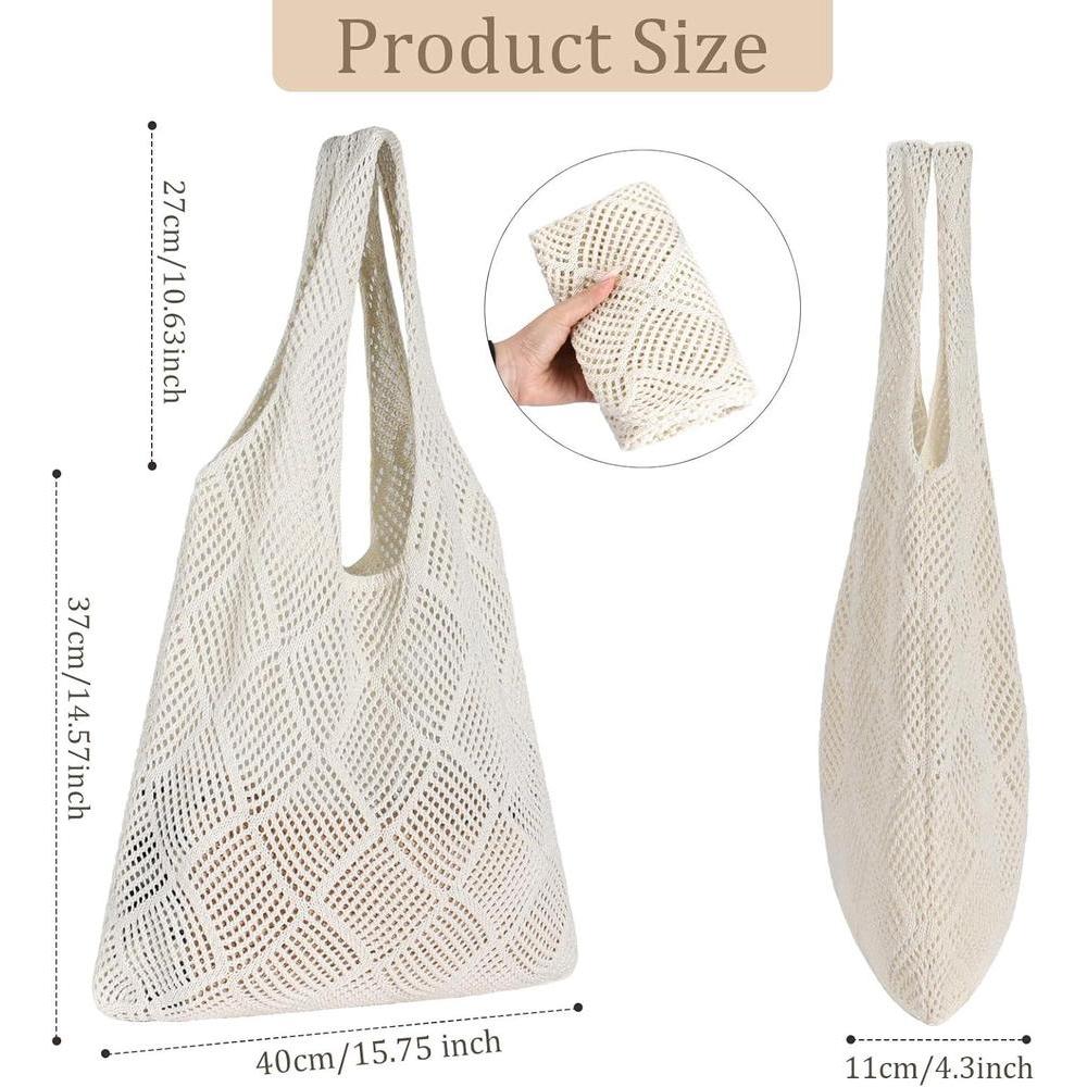 Sightor Crochet Tote Bag, Mesh Beach Bag Knit Summer Hobo Bag Vacation Boho Tote Bag for Women