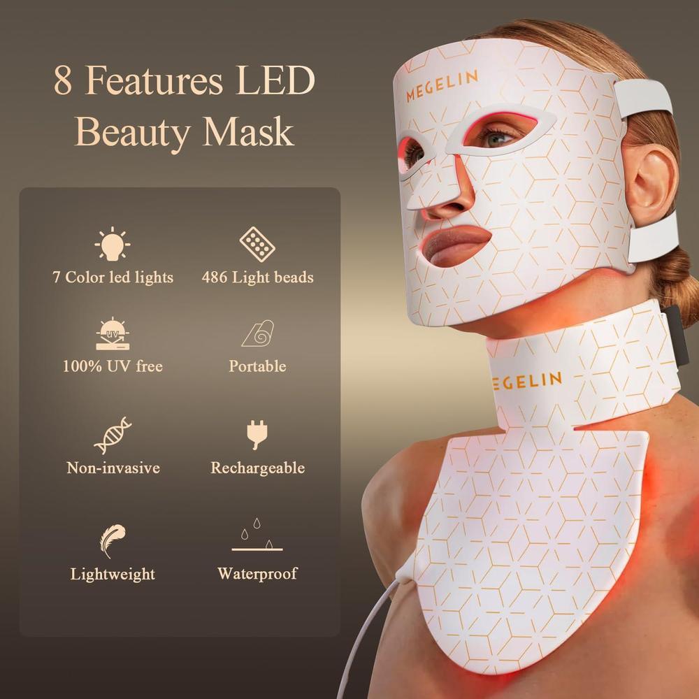 Led Red Light Therapy Mask & Neck 7 Colors 486 LED Rejuvenation