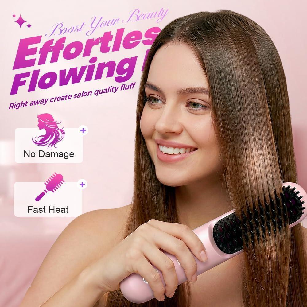 Go Brush - Pro for Short Hair - 2026 Upgraded Cordless Straightening Brush with 30s Fast Heat, 3 Temperature Settings, Ionic & Ceramic Care, 2500mAh USB-C Rechargeable for Frizz-Free Styling (Pink)