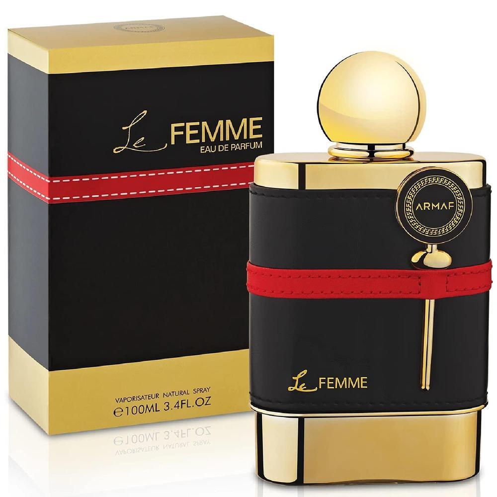 ARMAF LE FEMME EAU DE PARFUM SPRAY PARA MUJER, fragancia en color negro, base de vainilla, pachul’, almizcle y maderas blandas