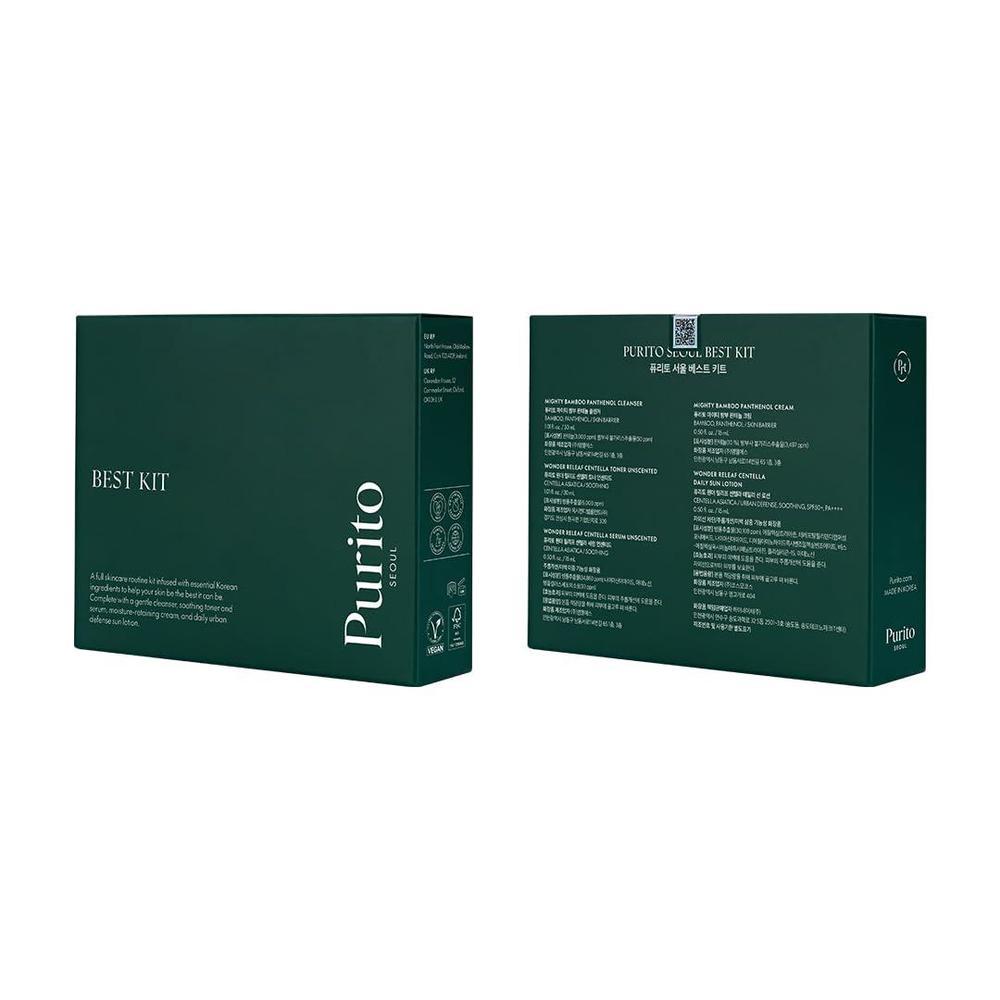PURITO SEOUL Best Kit - Skincare Routine with Panthenol Cleanser & Cream, Unscented Centella Serum & Toner, For All Skin Types, Gift Set, For Face, Facial Serum, K-Beauty, 3.52 fl. oz