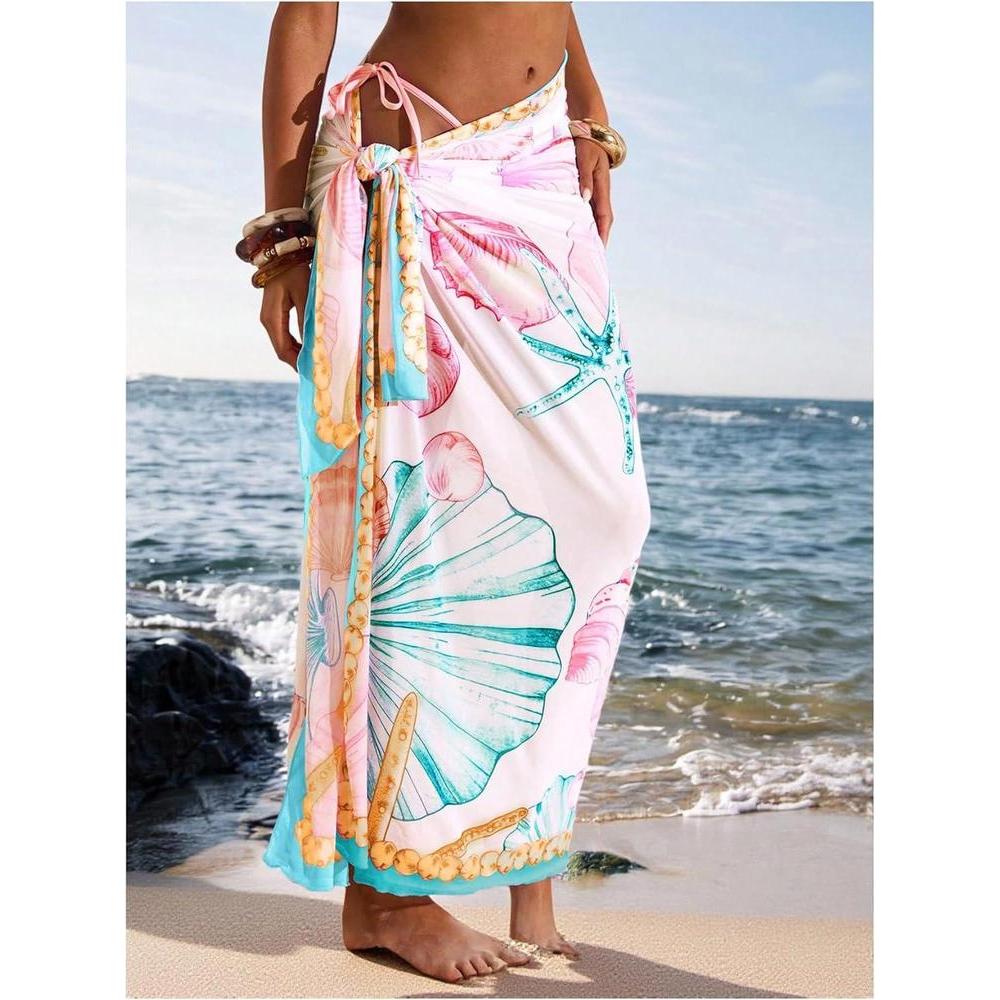 Floerns Women's Vacation Cover Up Floral Sheer Beach Sarong Wrap Swim Skirts