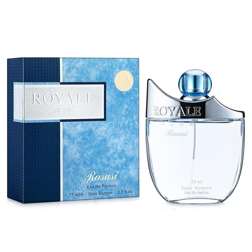 Perfume Rasasi Royale Blue Eau De Parfum Spray para hombre con frescas notas de melón, mandarina y más