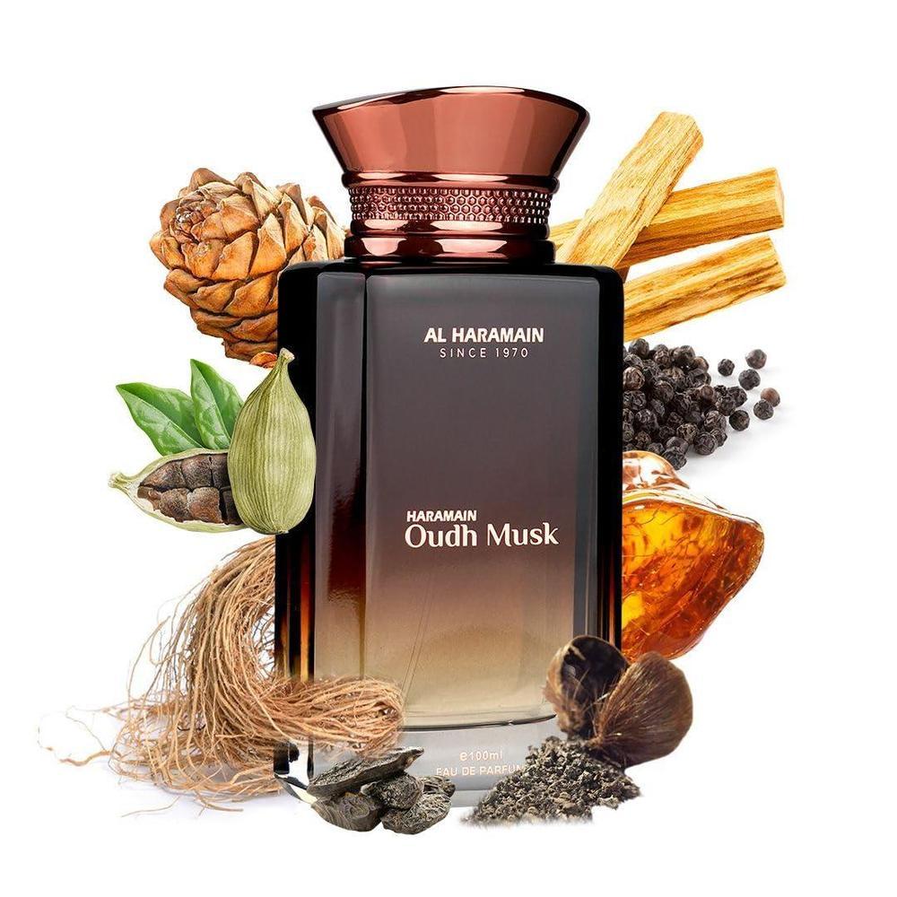 Perfume Al Haramain Oudh Musk para hombre, Eau de Parfum Spray con notas de oud y almizcle, fragancia masculina fresca y duradera