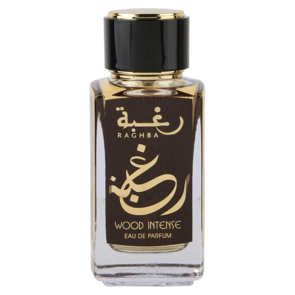 Lattafa Raghba Wood Intense para Eau de Parfum unisex, fragancia amaderada con notas de incienso y ‡mbar.