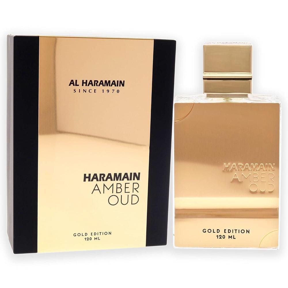 Al Haramain Amber Oud EDP Spray unisex edición dorada, fragancia oriental amaderada con ámbar, cedro y romero