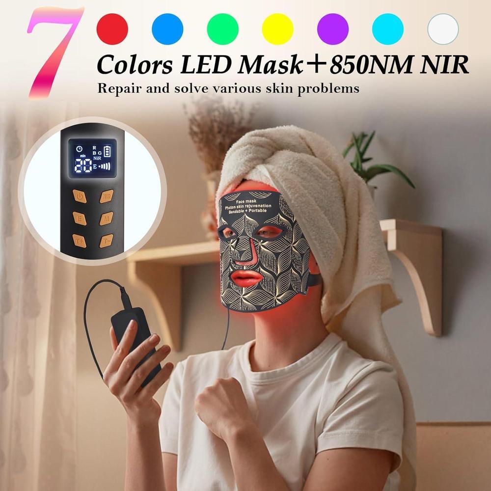 Red Light Therapy for Face, 8 Colors LED Face Mask Light Therapy with 850NM Near-infrared, Portable Rechargeable Red Light Therapy Mask Skin Care Device at Home and Travel for Anti-Aging, Black