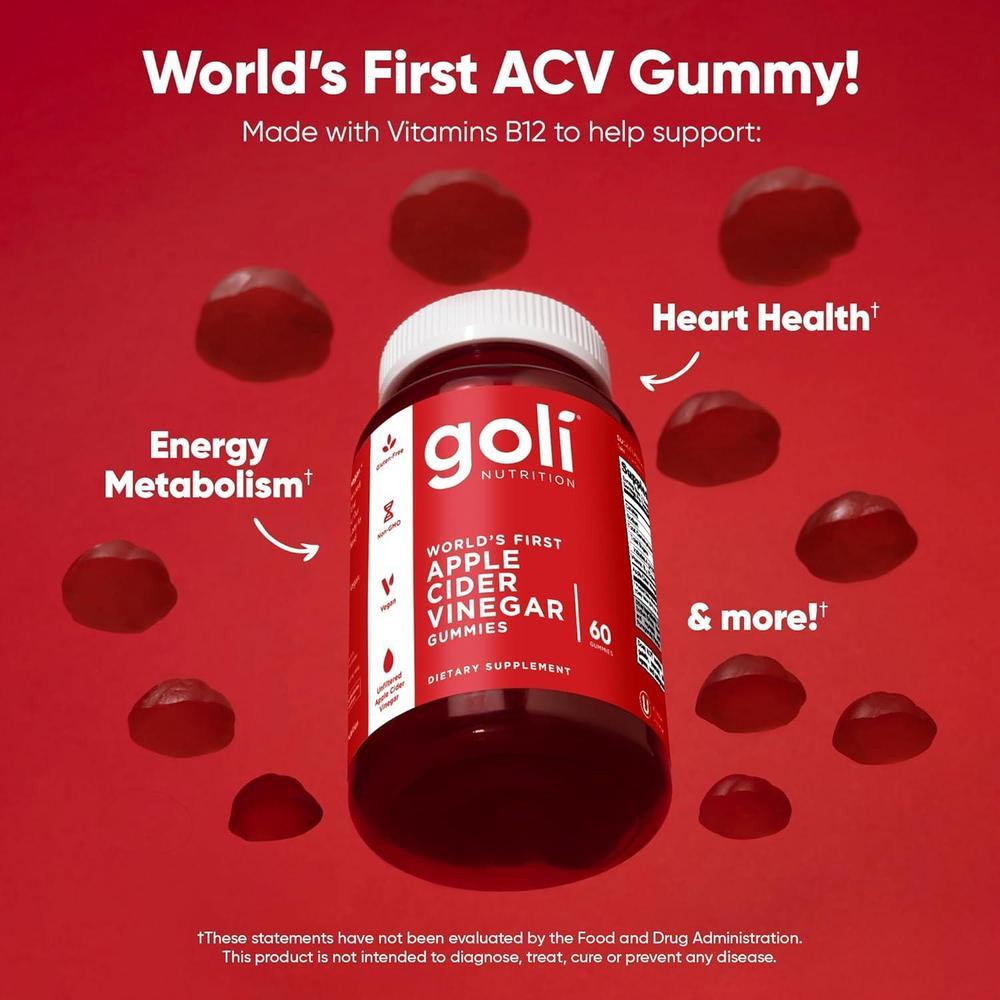 Goli Apple Cider Vinegar Gummies - Worlds First ACV Gummy with Vitamin B12, Beetroot & Pomegranate - Vegan, Non-GMO, Gluten-Free - 60 Count (Pack of 1)