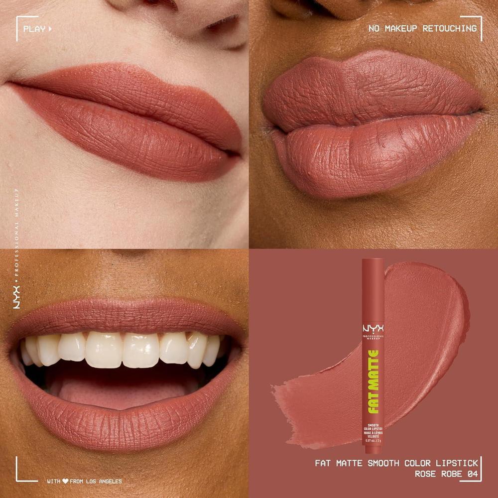 NYX PROFESSIONAL MAKEUP Fat Matte Lipstick, Pigmented, Smoothing, & Non-Drying Lip Crayon, Long Lasting Lip Makeup, Vegan & Cruelty Free - Rose Robe (Rose Nude)