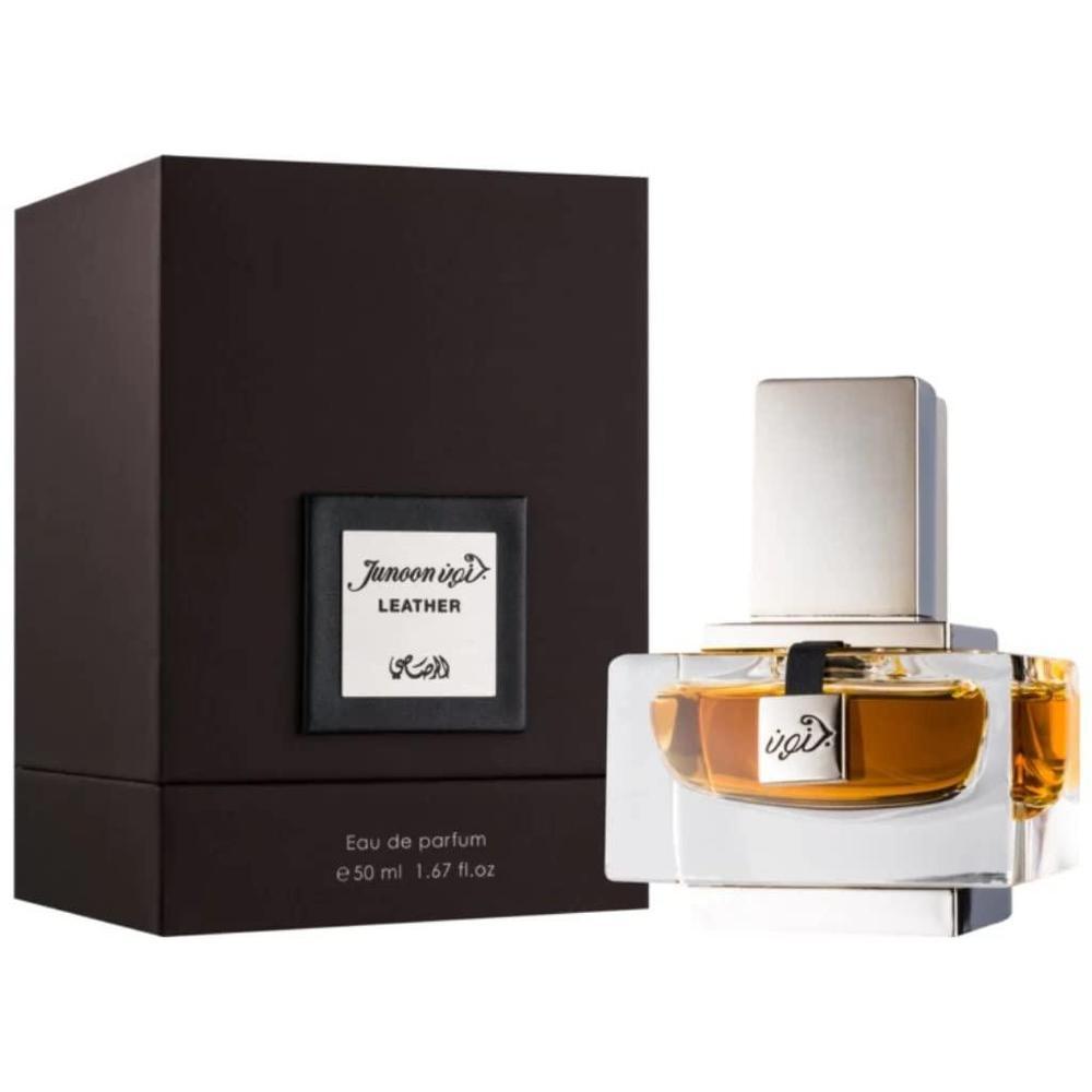 Rasasi Junoon - Eau de Parfum Spray de Cuero para Hombre. Inspirado en el poder del material resistente