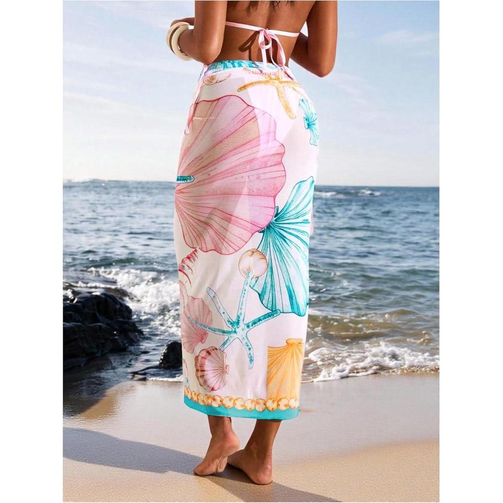 Floerns Women's Vacation Cover Up Floral Sheer Beach Sarong Wrap Swim Skirts