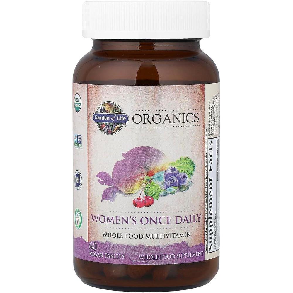 Garden of Life Organics Multivitamin for Women - Women's Once Daily Multi - Whole Food Multi with Iron, Biotin, Vegan Organic Womens Multivitamin for Health, Energy Hair Skin and Nails, 60 Tablets