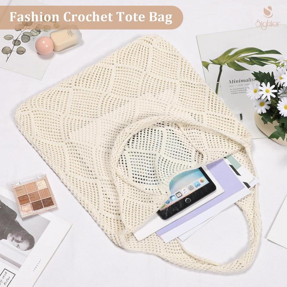 Sightor Crochet Tote Bag, Mesh Beach Bag Knit Summer Hobo Bag Vacation Boho Tote Bag for Women
