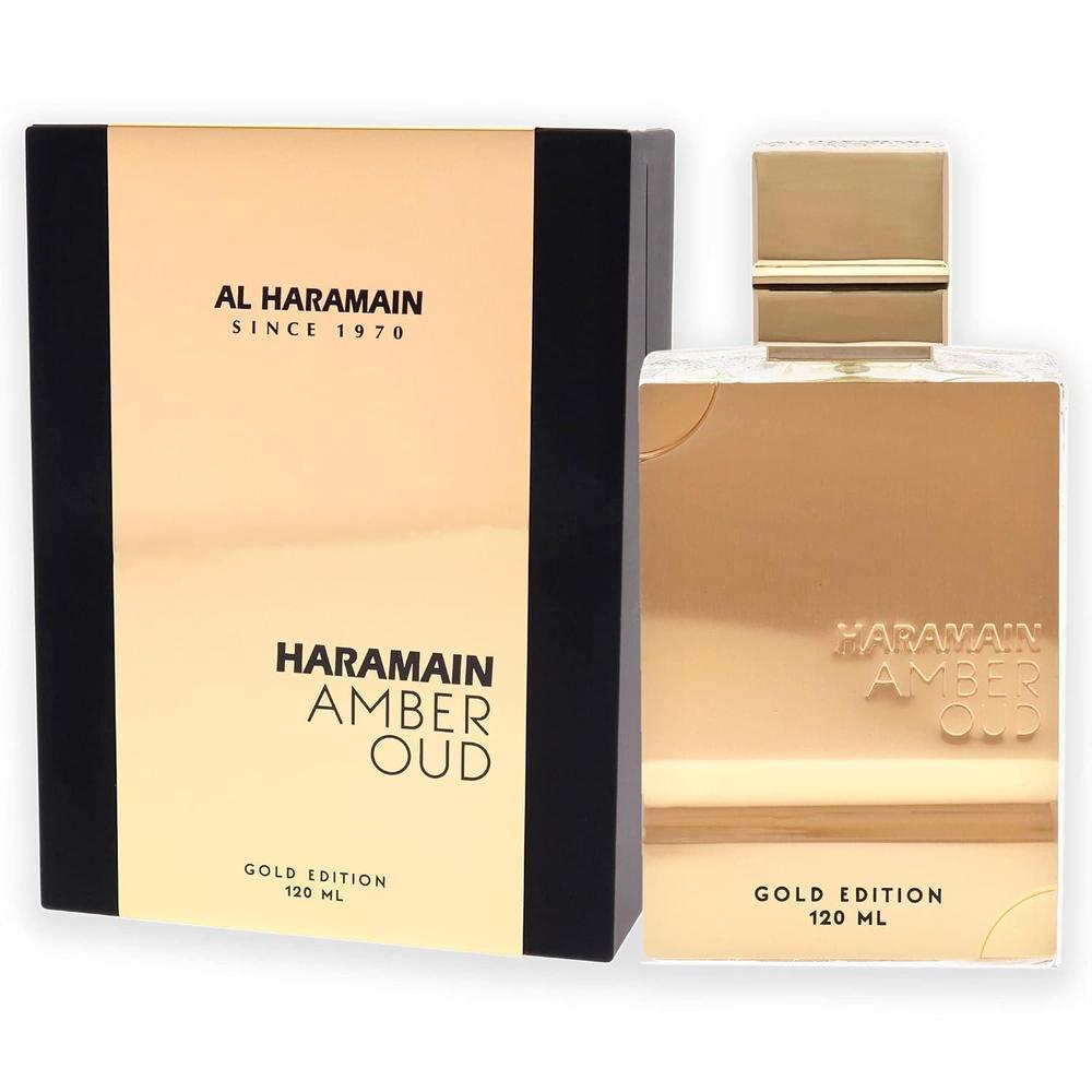 Al Haramain Amber Oud EDP Spray unisex edición dorada, fragancia oriental amaderada con ámbar, cedro y romero