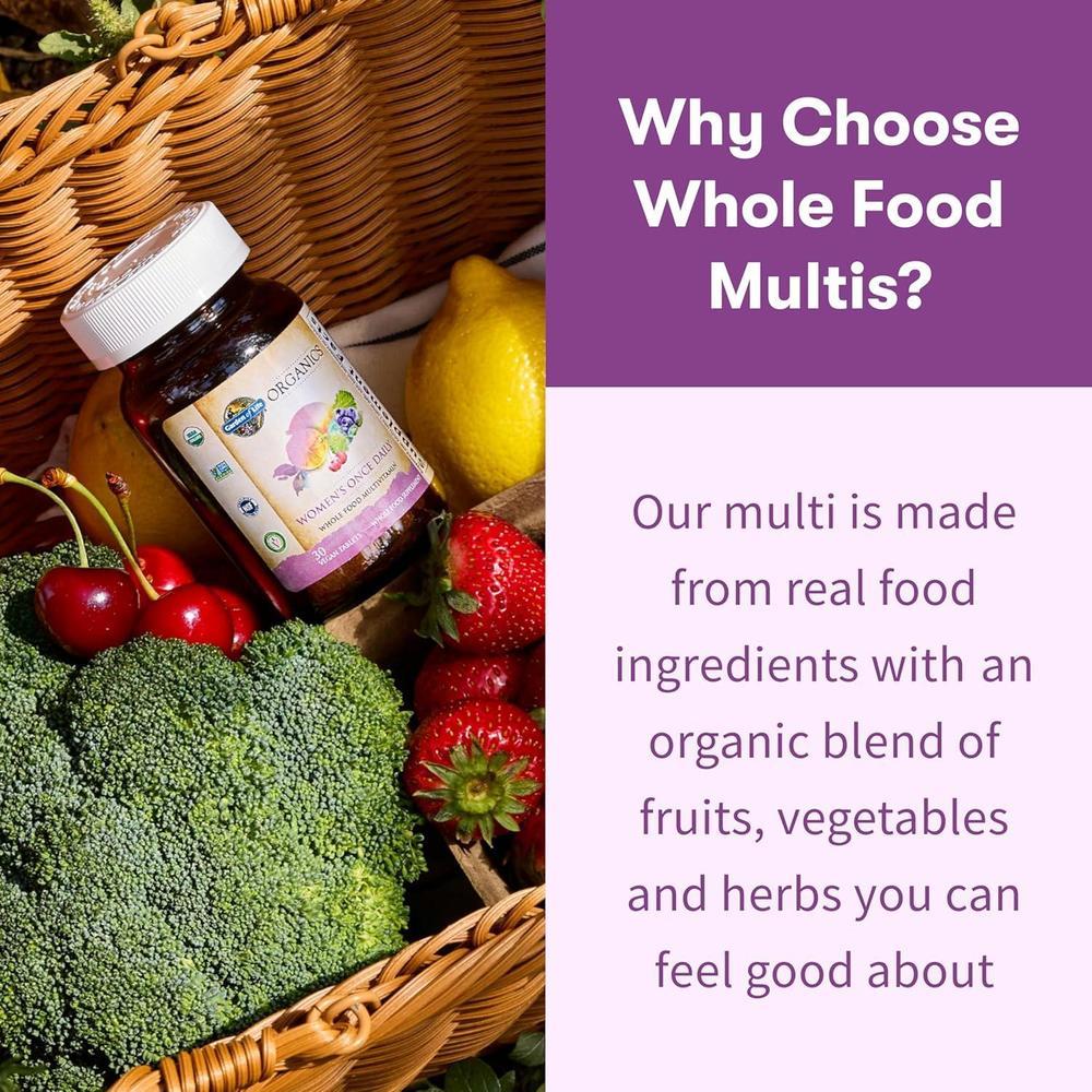 Garden of Life Organics Multivitamin for Women - Women's Once Daily Multi - Whole Food Multi with Iron, Biotin, Vegan Organic Womens Multivitamin for Health, Energy Hair Skin and Nails, 60 Tablets