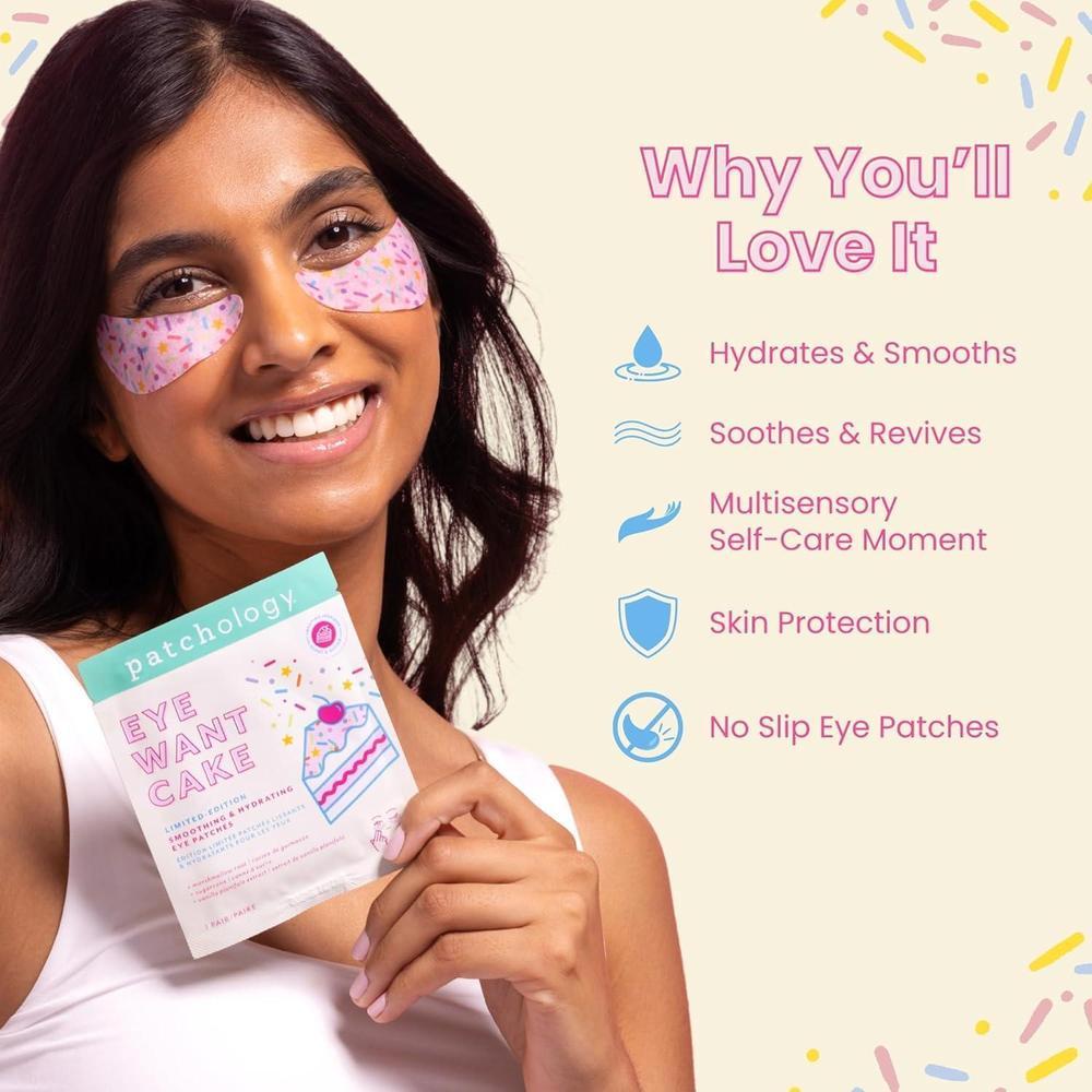 Patchology Eye Want Cake Parches Hydrating Smoothing For Puffy Eyes Dark Circles Fine Lines 5-Pack