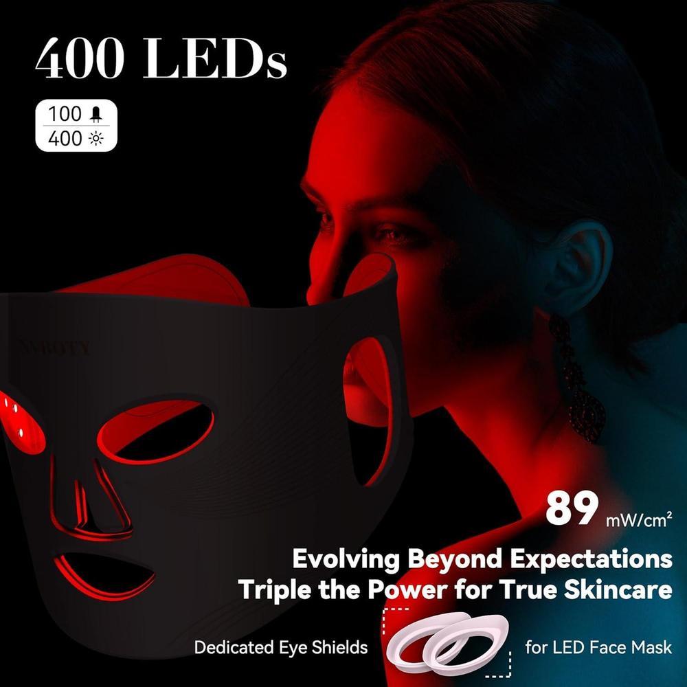 NVBOTY Red Light Therapy Mask, 4 Modes Portable Red Light Therapy for Face, 2000mAh Rechargeable Remote, Blue, Orange, 850NM Infrared & Red Light Mask, 400 LEDs, Timing Function, at Home & Travel