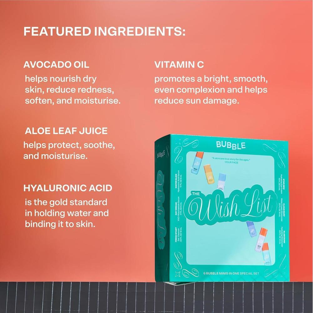 Skincare Essentials Gift Set - Gel Cleanser, Vitamin C Serum, Eye Cream, Water Cream & Moisturizer - Travel Size