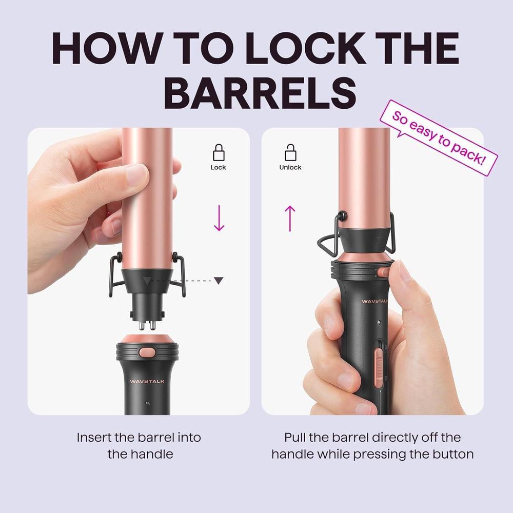 Wavytalk 5 in 1 Curling Wand Set, Dual Voltage Curling Iron Set with 5 Interchangeable Barrels Included A Thermal Brush, A Hair Crimper and 3 Ceramic Curling Wands(0.5"-1.25"), Rose Pink