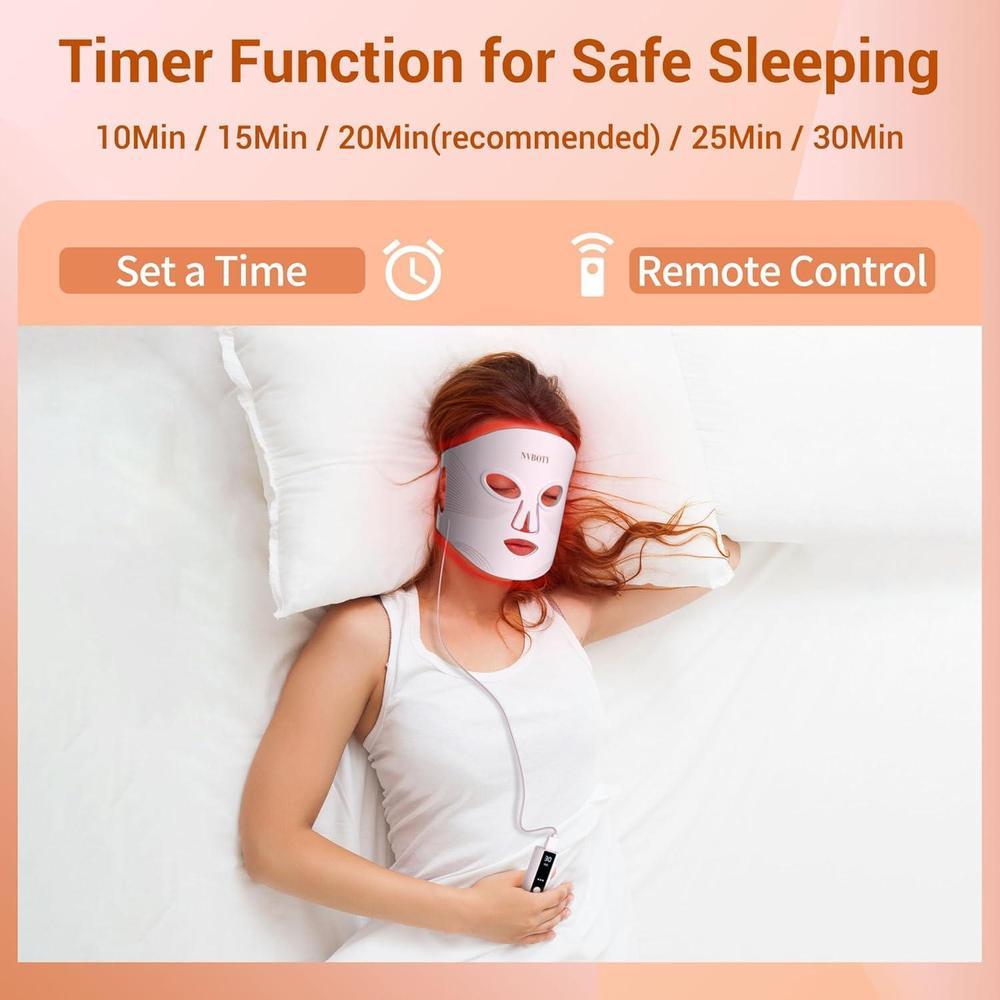 NVBOTY Red Light Therapy Mask, 4 Modes Portable Red Light Therapy for Face, 2000mAh Rechargeable Remote, Blue, Orange, 850NM Infrared & Red Light Mask, 400 LEDs, Timing Function, at Home & Travel