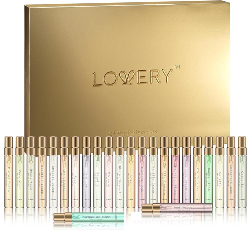 Calendario de Adviento 2024 LOVERY: 24 piezas de perfumes florales, para mujeres y hombres, ideal para viajar.