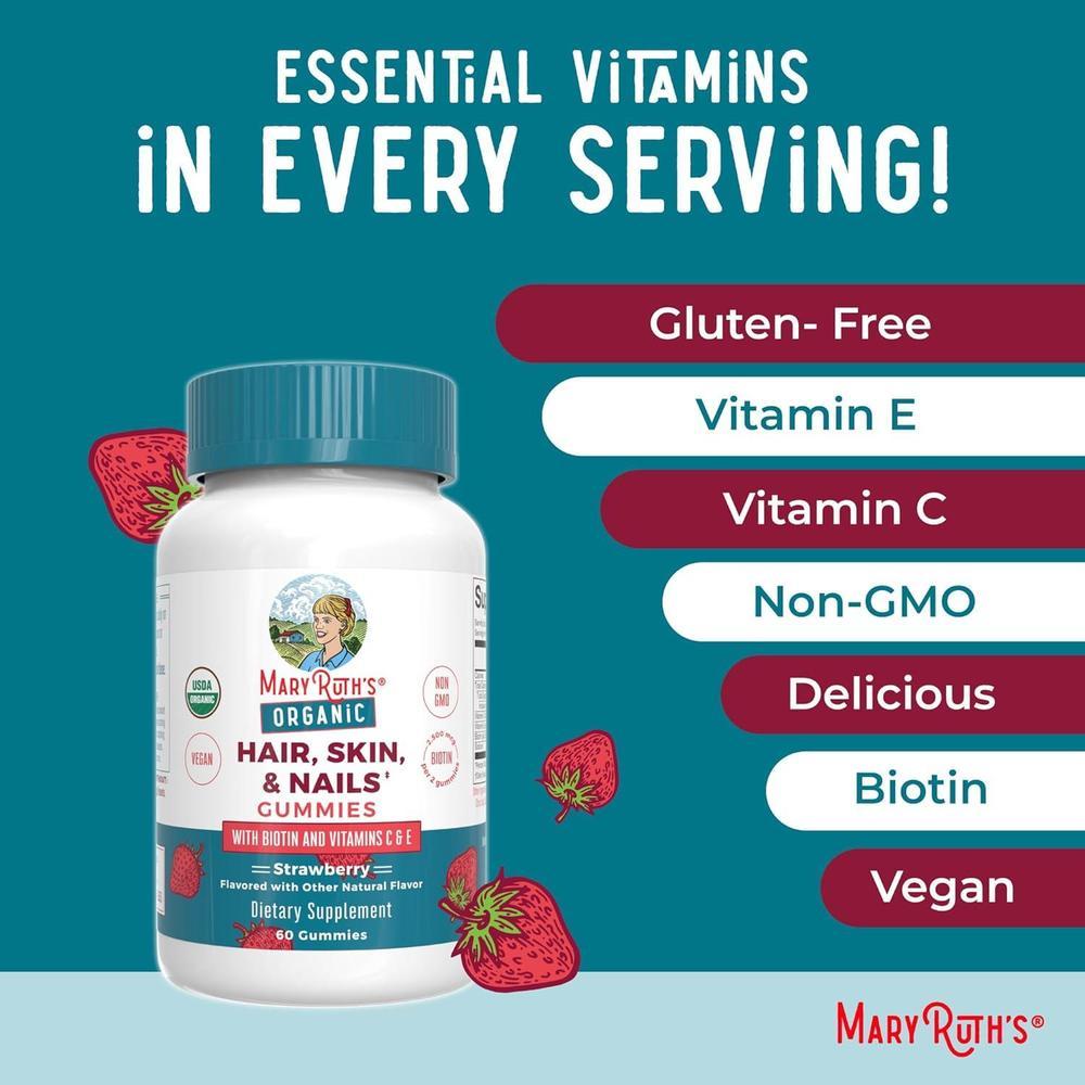 Hair Skin And Nail Vitamins 2500mcg Biotin Gummies 60 Count