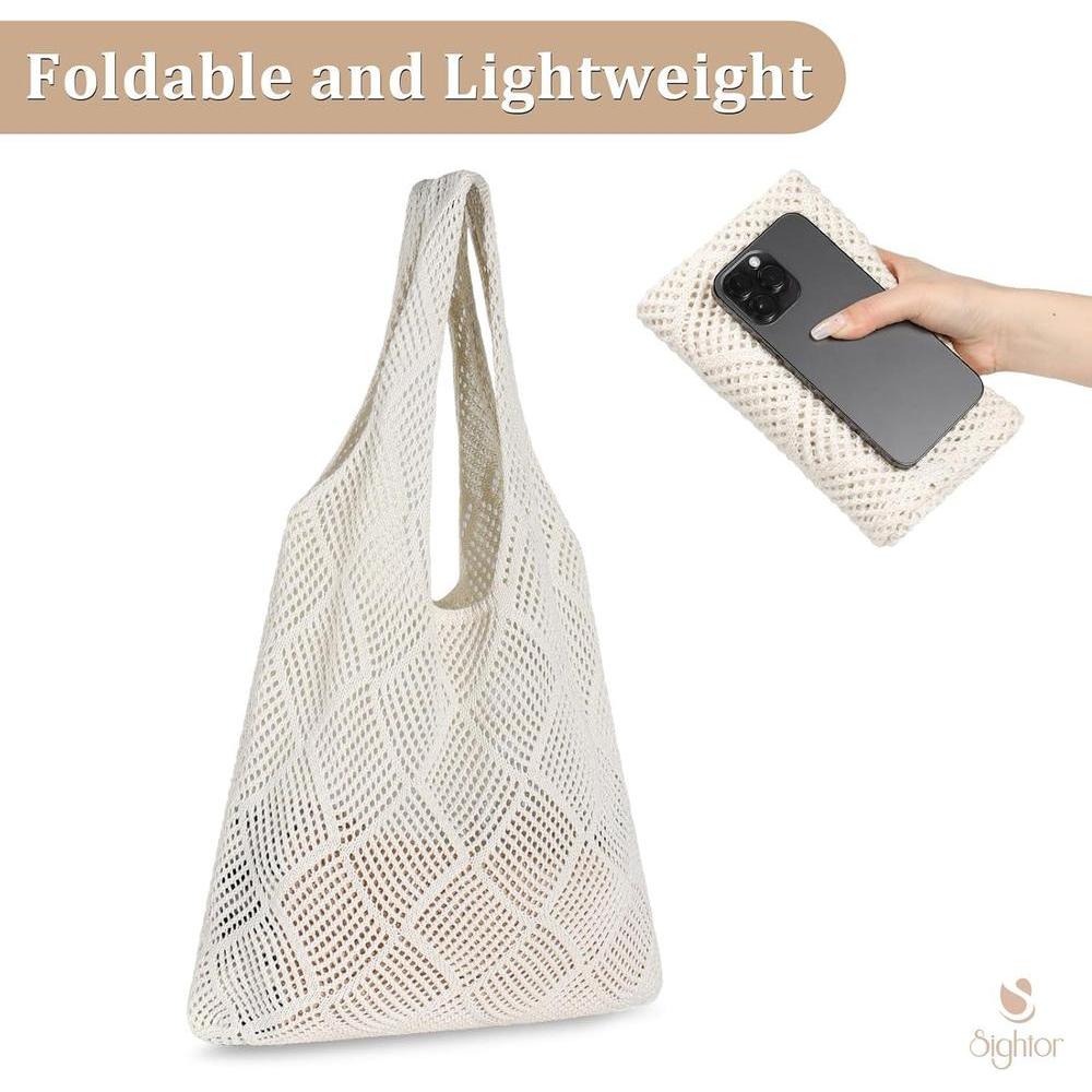 Sightor Crochet Tote Bag, Mesh Beach Bag Knit Summer Hobo Bag Vacation Boho Tote Bag for Women