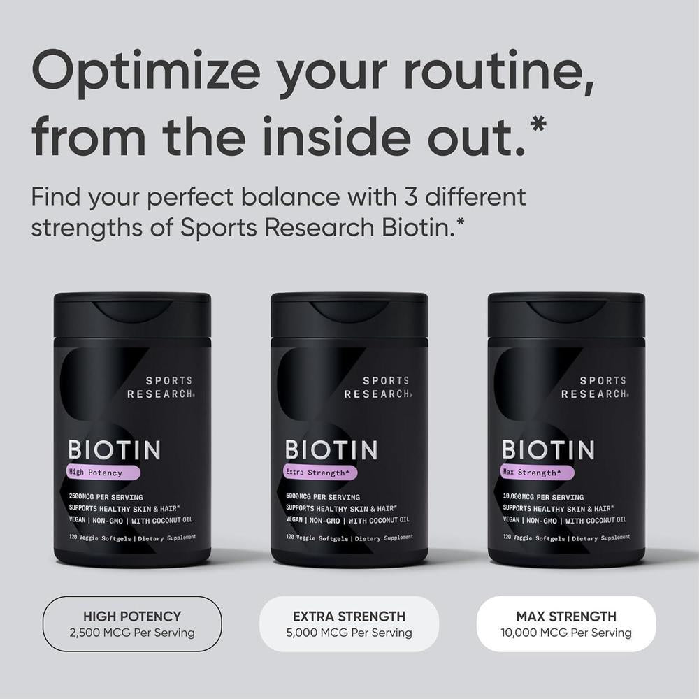 Skincare Supplement Biotin 10,000mcg 120 Veggie Softgels