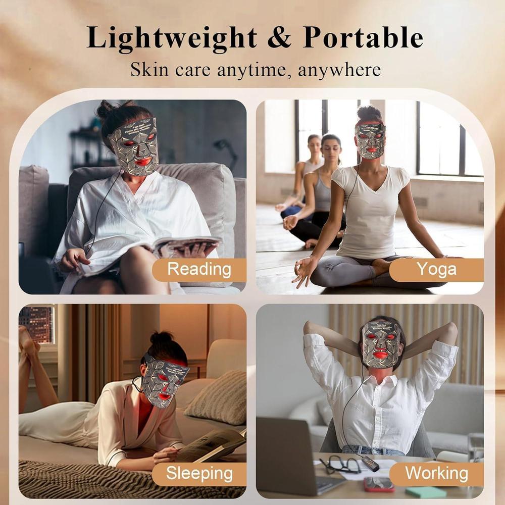 Red Light Therapy for Face, 8 Colors LED Face Mask Light Therapy with 850NM Near-infrared, Portable Rechargeable Red Light Therapy Mask Skin Care Device at Home and Travel for Anti-Aging, Black