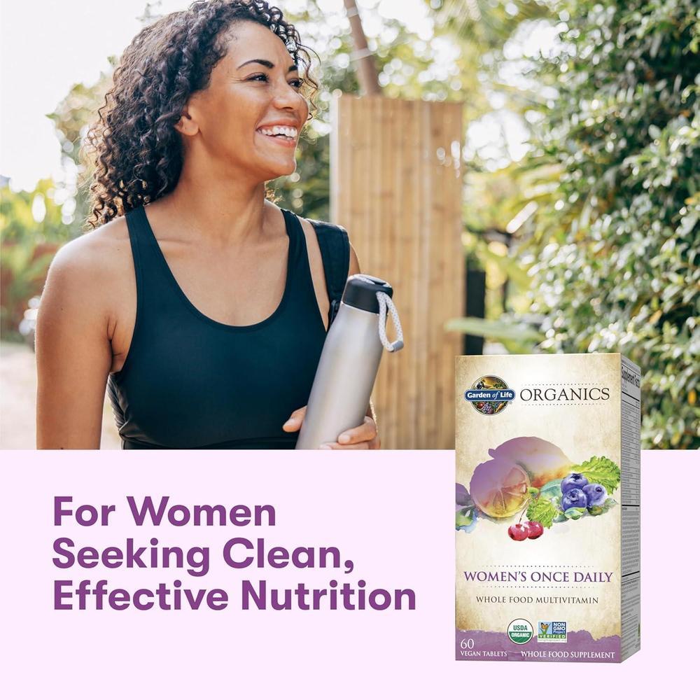 Garden of Life Organics Multivitamin for Women - Women's Once Daily Multi - Whole Food Multi with Iron, Biotin, Vegan Organic Womens Multivitamin for Health, Energy Hair Skin and Nails, 60 Tablets